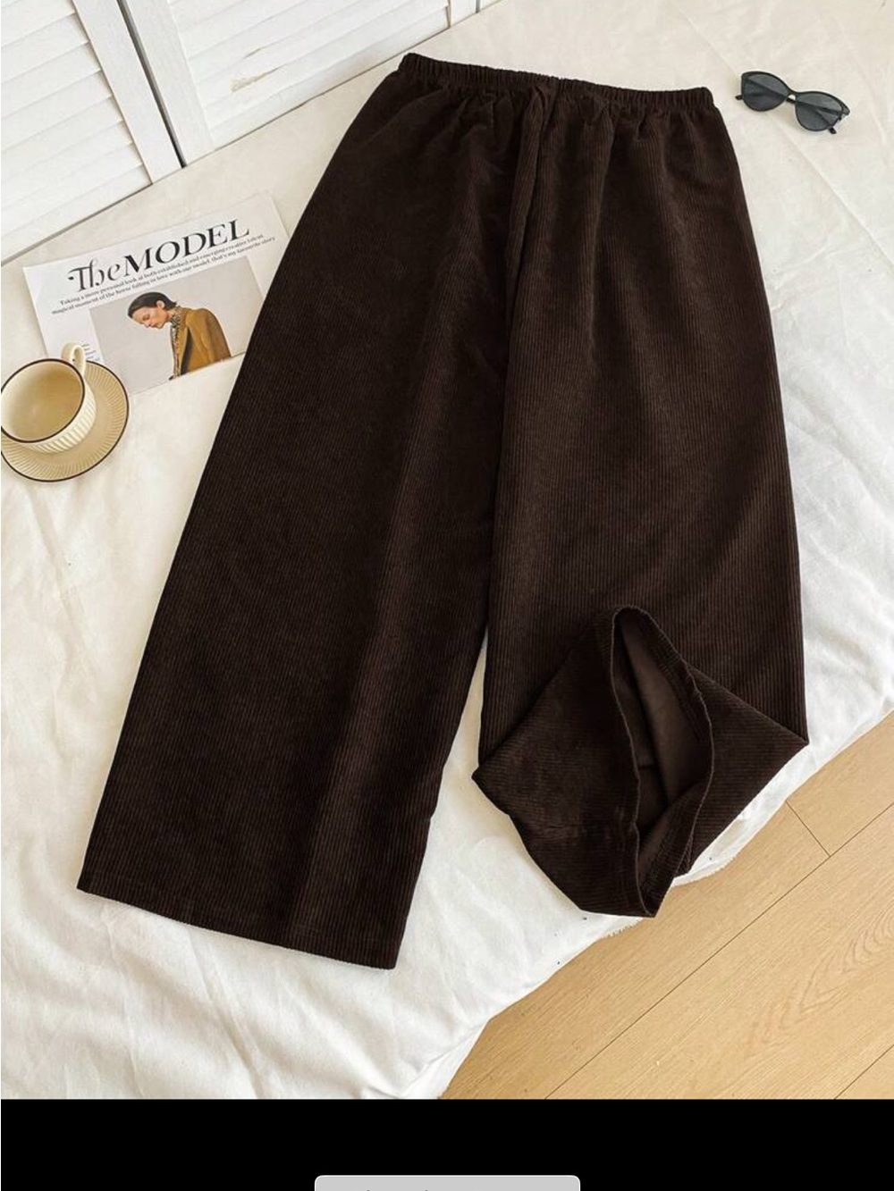 SHEIN Dark Brown Wide-Leg Corduroy Trousers